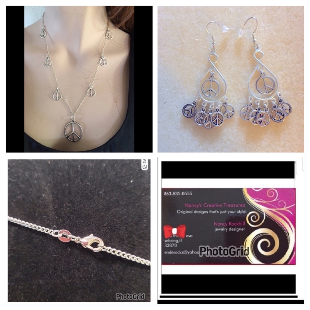 '60's Peace Sign Necklace and Earrings Set